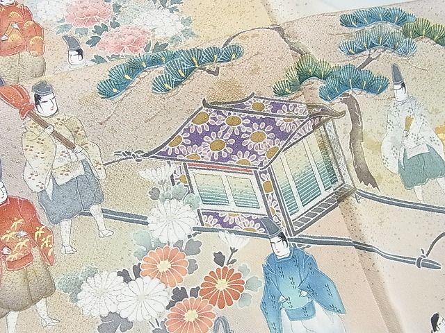 平和屋2■豪華色留袖　作家物　御所車人物花文　暈し染め　金彩　逸品　DAAA9321ox_画像5