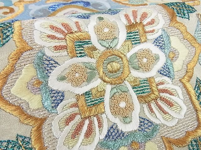 平和屋2■極上　中国三大刺繍　相良刺繍　総刺繍　袋帯　正倉院花菱文　金銀糸　逸品　DAAB7620ps_画像6