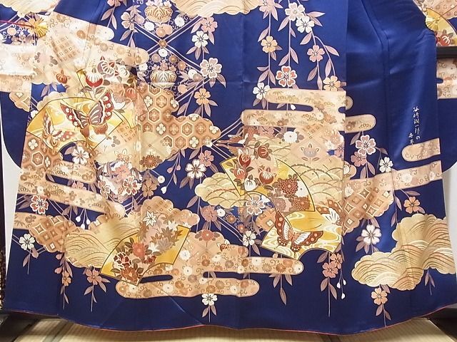 平和屋-こころ店■谷崎潤一郎の世界　振袖　地紙花蝶文　金彩　正絹　逸品　AAAD4056Ata_画像3