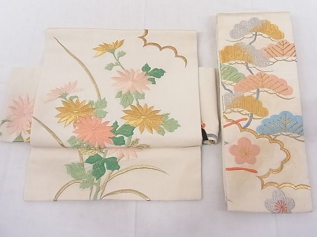 平和屋-こころ店■つけ帯　枝菊　金銀糸　正絹　逸品　AAAD7856Agk_画像1