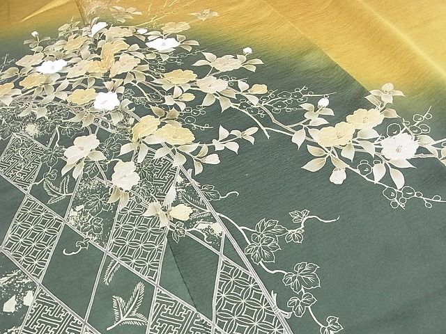 平和屋2■訪問着　駒刺繍　枝椿　暈し染め　金彩　逸品　DAAB5698wb_画像6