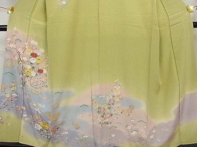 平和屋-こころ店■訪問着 刺繍 錦松縮緬 浜ちりめん 枝花鼓文 ゑり正扱い 金彩 正絹 逸品 AAAB8451Abrの画像3