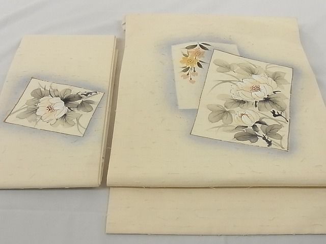 平和屋-こころ店■つけ帯　作家物　ひげ紬　枝花文　金彩　正絹　逸品　AAAC5580Bfw_画像1