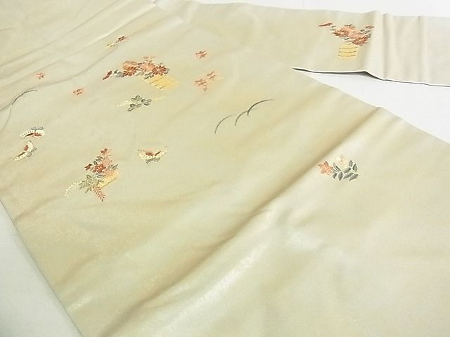 平和屋2■九寸名古屋帯　総刺繍　花蝶文　金糸　引箔　逸品　DAAA3356rt_画像2