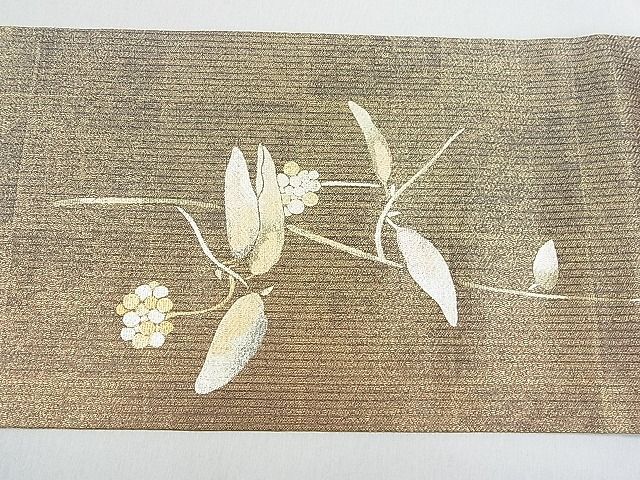 平和屋2■九寸名古屋帯　螺鈿　枝花に休み鳥　金彩　逸品　DAAA8458fe_画像6