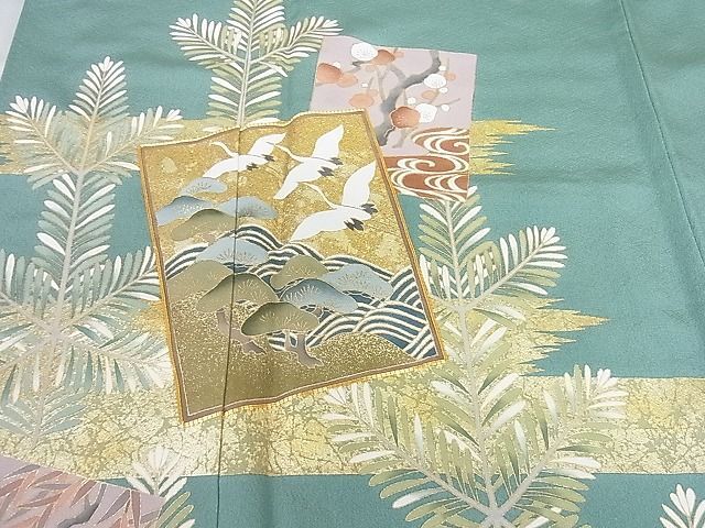 平和屋2■豪華色留袖 作家物 駒刺繍 色紙飛鶴文 松竹梅 金彩 逸品 DAAA7373sfの画像5