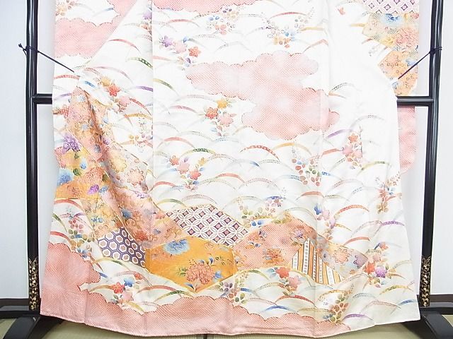 平和屋2■豪華振袖　駒刺繍　雲取り切嵌花文　金彩　三越扱い　逸品　DAAB5728wb_画像4