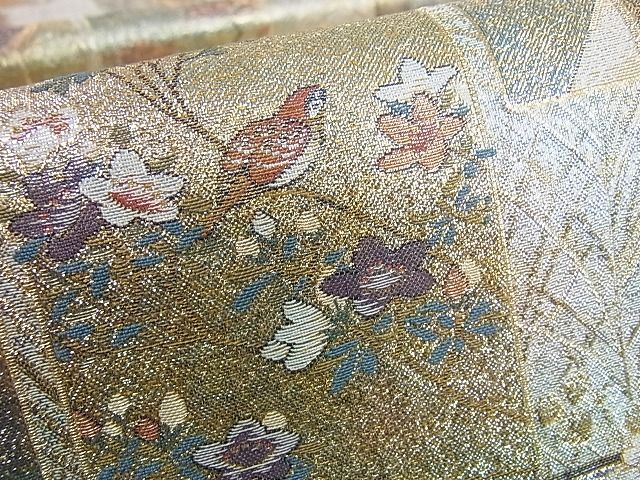 平和屋2■西陣 あさぎ 両面 全通柄袋帯 近代花鳥画 日本美術名鑑 24kプラチナ箔 逸品 DAAB4363icの画像5