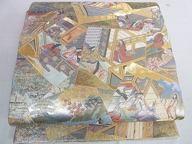 平和屋2■西陣 あさぎ 丸帯 平安雅祭礼図 金銀糸 分析通知書付き 逸品 DAAB4364icの画像2