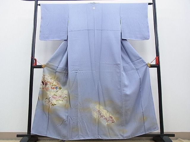 平和屋野田店■豪華色留袖　刺繍　尾長鳥松竹梅地紙花鳥文　金彩　逸品　BAAC1543kg_画像1