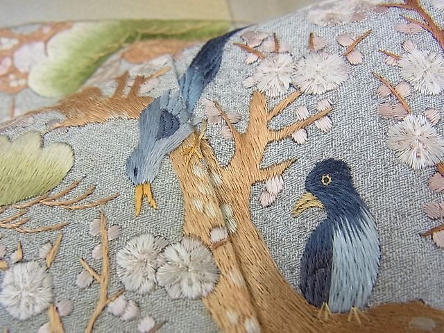 平和屋野田店■豪華色留袖　刺繍　尾長鳥松竹梅地紙花鳥文　金彩　逸品　BAAC1543kg_画像6