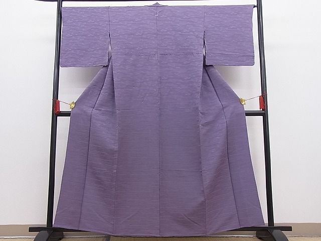 平和屋野田店■上質な色無地 単衣 ふくれ織 横段地紋 浅紫色 逸品 BAAC1633hjの画像2