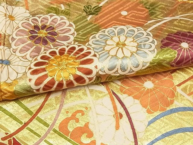 平和屋-こころ店■豪華振袖 駒刺繍檜扇花文 金彩 正絹 逸品 AAAD4090Ataの画像6