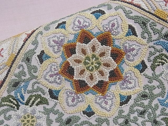 平和屋川間店■太鼓柄袋帯 総相良刺繍 正倉院花文 逸品 ZAAA0405の画像3