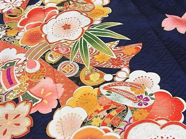 平和屋-こころ店■豪華振袖 駒刺繍 結び紐吉祥花文 金彩 ロング丈 正絹 逸品 AAAC8461Acsの画像5