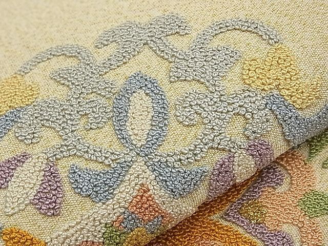 平和屋1■太鼓柄袋帯 綴れ 総相良刺繍 正倉院花唐草文 金糸 逸品 CAAC6184txの画像5