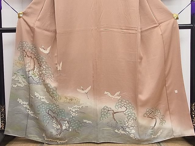 平和屋1■訪問着　作家物　立波飛鶴蓑亀松文　暈し染め　金彩　逸品　CAAC8536ut_画像2