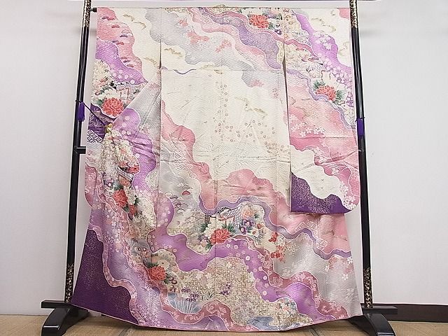 平和屋1■豪華振袖　道長御所車鴛鴦花文　金彩　逸品　CAAC8503ut_画像1