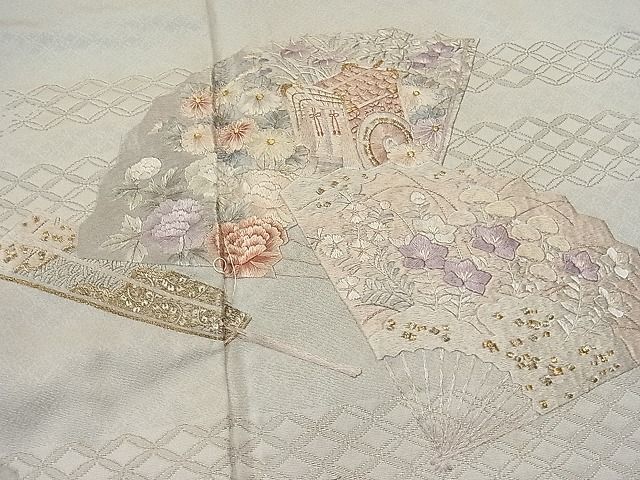 平和屋1■豪華色留袖 総刺繍 扇面御所車花文 金糸 逸品 CAAC0336ycの画像4