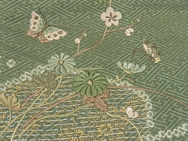 平和屋1■訪問着　刺繍　絞り　遠山花蝶文　暈し染め　金彩　逸品　CAAC0381yc_画像3