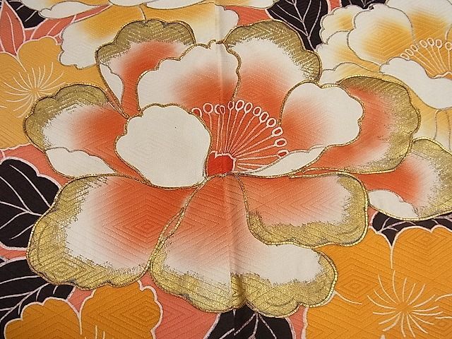 平和屋1■豪華振袖　駒刺繍　草花文　暈し染め　金彩　逸品　CAAC5709ut_画像4