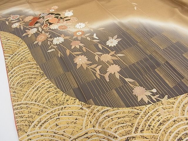 平和屋1■訪問着　駒刺繍　枝垂れ花松文　暈し染め　金彩　逸品　CAAC7724rv_画像3