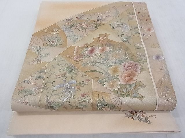 平和屋2■太鼓柄袋帯 刺繍 吉祥切嵌花鳥文 金彩 逸品 DAAA8564feの画像2