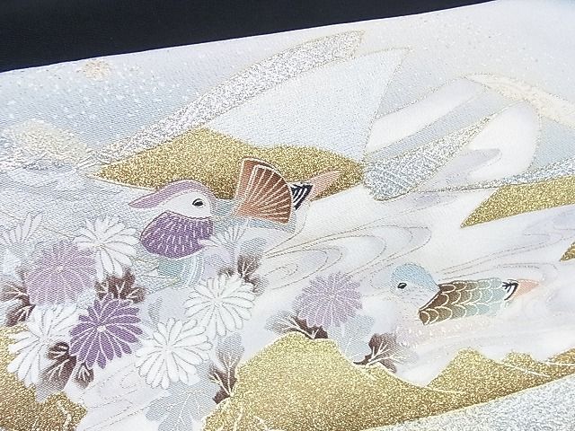 平和屋2■豪華黒留袖　駒刺繍　上村松園の世界　御所車花鳥文　暈し染め　金彩　逸品　DAAA9471ox_画像6