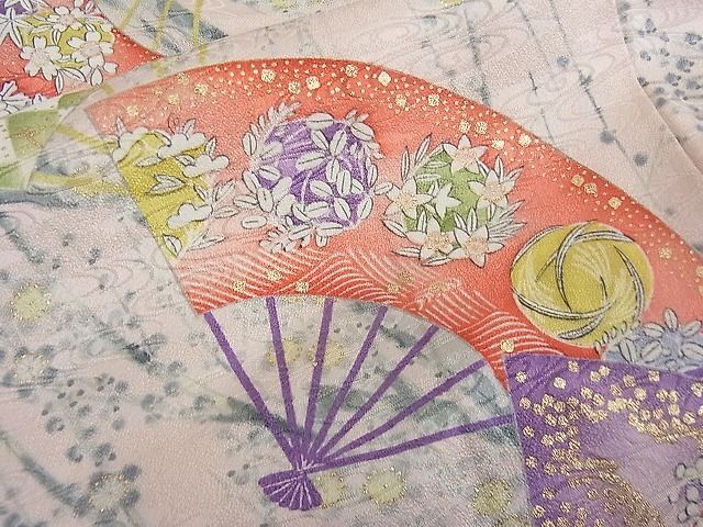 平和屋野田店■上質な小紋　扇面花文　金彩　逸品　BAAC6713mz_画像4