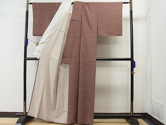 平和屋1■上質な紬 単衣 型染め 笹 逸品 未使用 CAAA8020ycの画像3