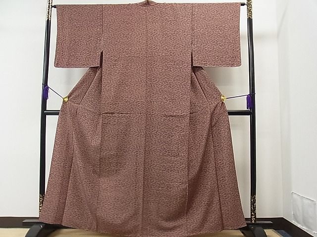 平和屋1■上質な紬 単衣 型染め 笹 逸品 未使用 CAAA8020ycの画像2