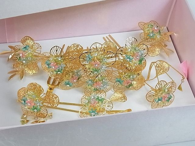 平和屋1■和装小物　花嫁簪６点セット　髪飾り　文金高島田　金細工　花　白無垢　打掛　婚礼　結婚式　神社挙式　逸品　CAAC7330ju_画像10