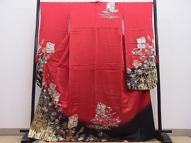 平和屋野田店■豪華振袖　御所車花文　暈し染め　金銀彩　逸品　BAAC1908hj_画像1