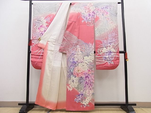 平和屋野田店■豪華振袖　駒刺繍　流水牡丹草花文　暈し染め　金銀糸　逸品　BAAC8495pk_画像2