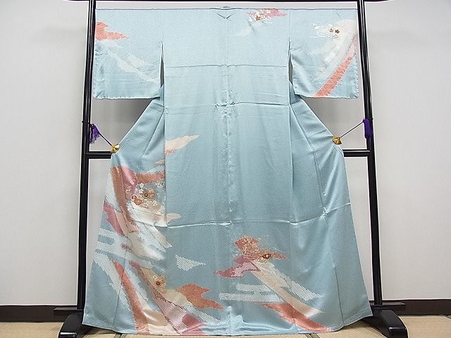 平和屋1■創業460年・千總 訪問着 駒刺繍 絞り エ霞草花文 金彩 松坂屋扱い 逸品 未使用 CAAC6210txの画像2