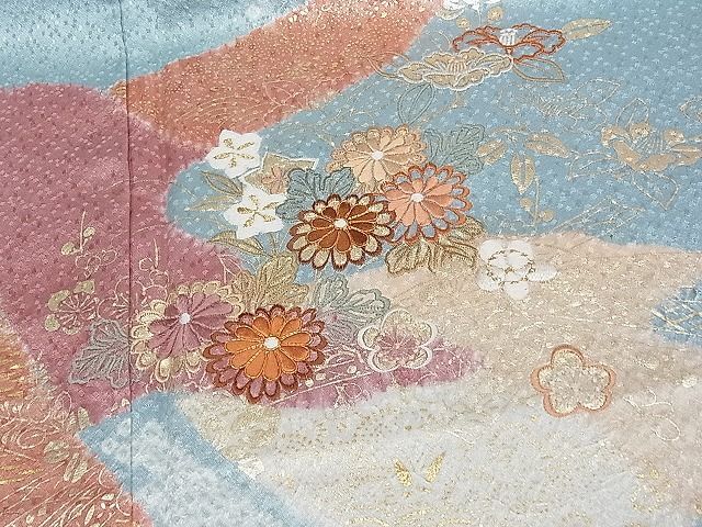 平和屋1■創業460年・千總 訪問着 駒刺繍 絞り エ霞草花文 金彩 松坂屋扱い 逸品 未使用 CAAC6210txの画像4