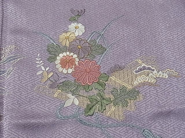 平和屋1■訪問着　単衣　刺繍　花筏文　暈し染め　金彩　逸品　CAAC0313yc_画像4