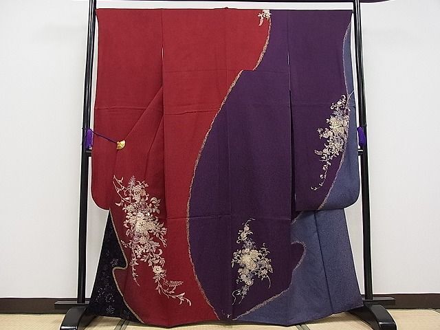 平和屋1■豪華振袖 刺繍 ベロア 花唐草文 暈し染め 金彩 やまと誂製 逸品 CAAC6203txの画像1