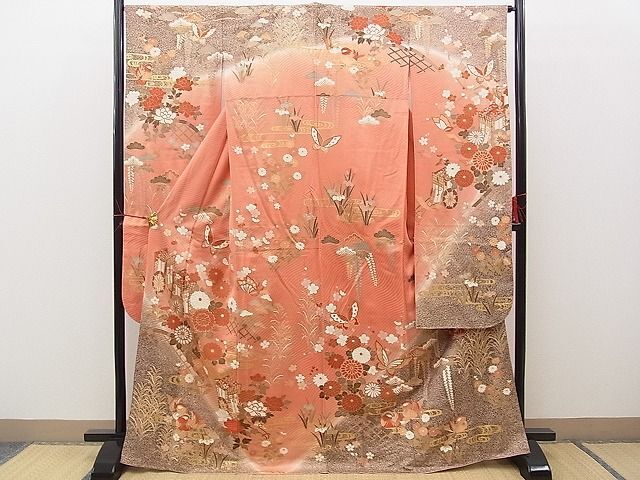 平和屋野田店■豪華振袖 駒刺繍 流水鴛鴦御所車花文 暈し染め 金彩 逸品 BAAC1821hvの画像1