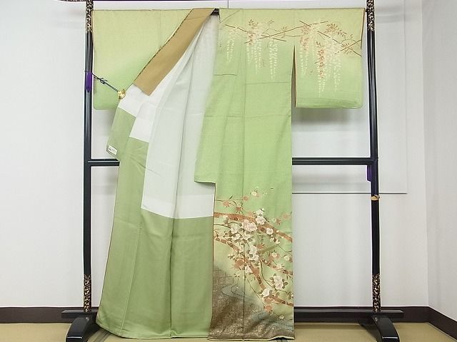 平和屋1■訪問着　流水吉祥草花文　暈し染め　金彩　やまと誂製　逸品　CAAC7783rv_画像2