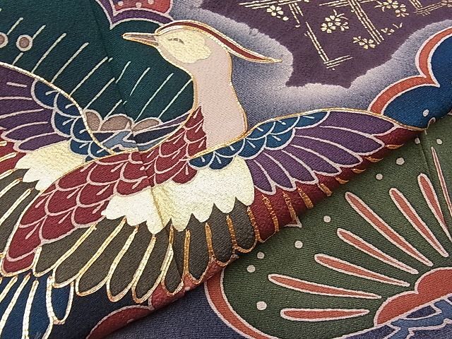 平和屋1■豪華振袖 駒刺繍 鳳凰枝松文 暈し染め 金彩 逸品 CAAC3492hyの画像7