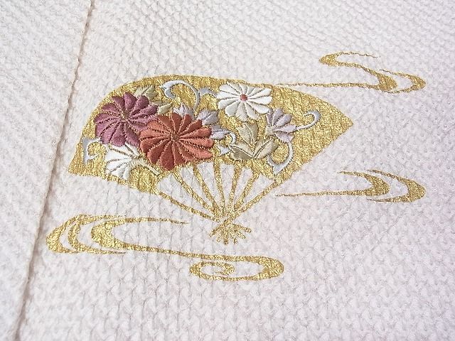 平和屋1■訪問着 総絞り 刺繍 扇面流水草花文 金彩 逸品 CAAC3558hyの画像3