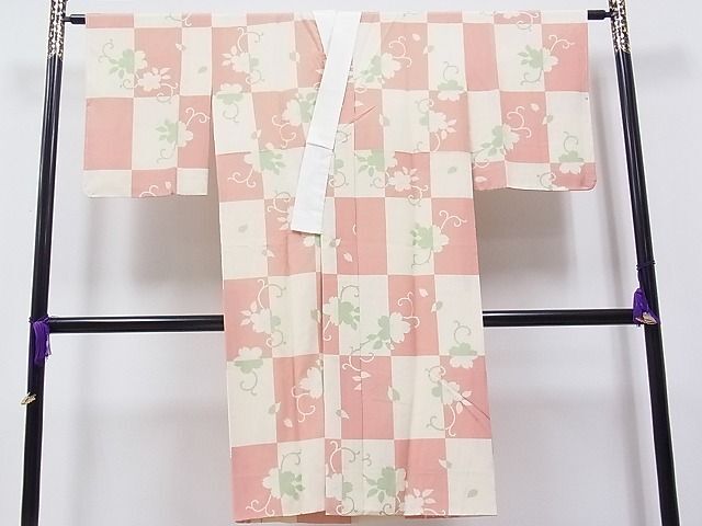 平和屋1■上質な長襦袢 袷 市松舞桜 逸品 CAAC3500hyの画像2