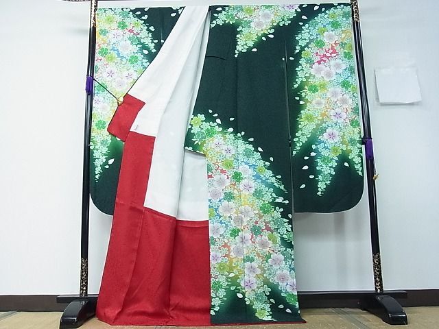 平和屋1■豪華振袖 駒刺繍 舞桜 暈し染め 銀通し地 京都きもの友禅扱い 逸品 CAAC3455hyの画像4