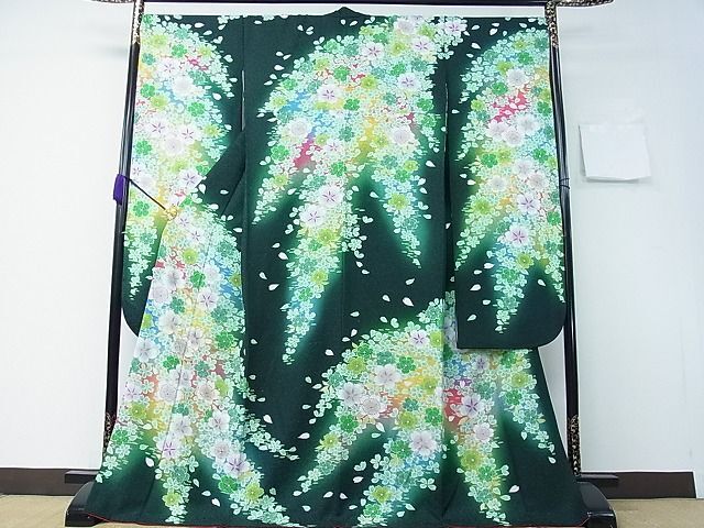 平和屋1■豪華振袖 駒刺繍 舞桜 暈し染め 銀通し地 京都きもの友禅扱い 逸品 CAAC3455hyの画像1