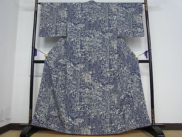 平和屋川間店■上質な小紋　欧州人物花鳥風景文　逸品　未使用　an3502_画像2