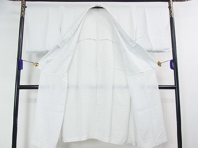 平和屋2■夏物　長襦袢　市松紋紗　半衿刺繍　月白色　やまと誂製　逸品　未使用　3kh1672_画像3