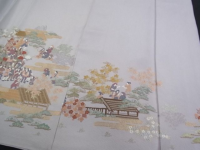 平和屋1■豪華色留袖 総刺繍 人物風景松花文 牡丹鼠色 金糸 逸品 CAAC1197vfの画像5