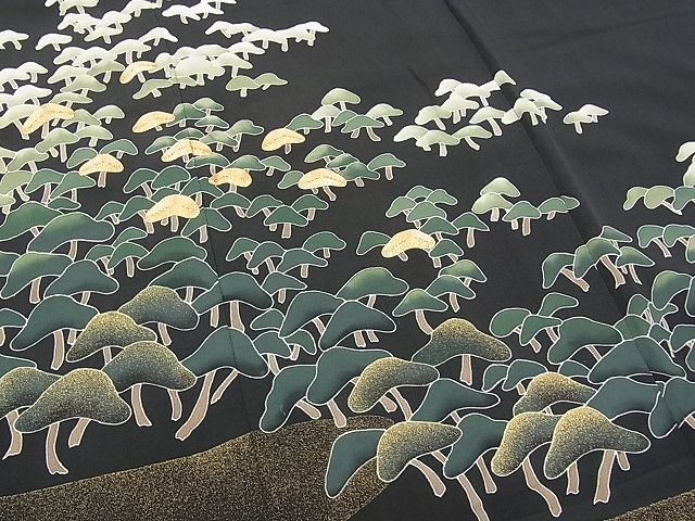  flat peace shop Noda shop # gorgeous kurotomesode piece embroidery pine . gold paint excellent article BAAC2905hv