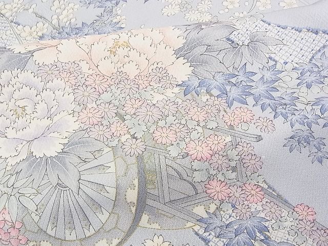 平和屋野田店■上質な小紋　手描き　花車文　金彩　逸品　BAAC2923hv_画像4